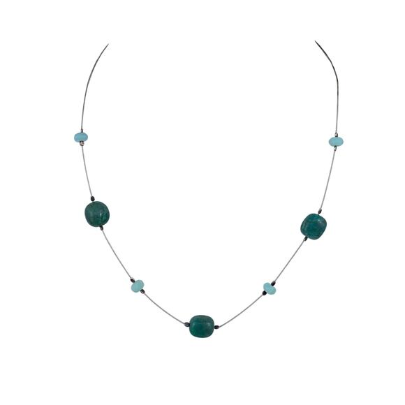 Silpada Chrysocolla Bead Wire Necklace | Vintage Sterling Silver 925 | 16" N1888 - Picture 1 of 5